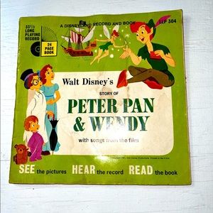 Vintage Walt Disney's Story Of Peter Pan & Wendy See Hear Read LP Record Vinyl